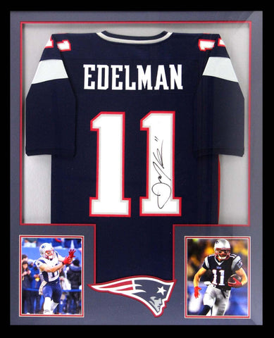 Julian Edelman Signed New England Patriots Framed Blue Custom Jersey