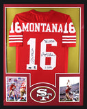 Joe Montana & Dwight Clark Signed San Francisco 49ers Framed Red Custom Jersey With "The Catch - 1.10.82" Inscription