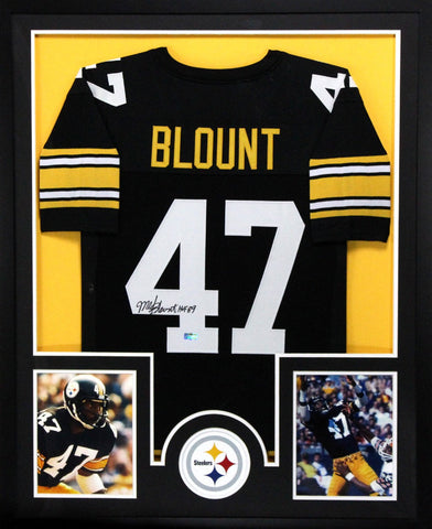 Mel Blount Signed Pittsburgh Steelers Framed Black Custom Jersey With "HOF 89" Inscription