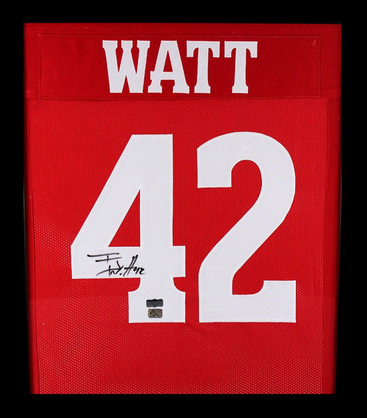 T.J. Watt Signed Wisconsin Badgers Framed Red Custom Jersey