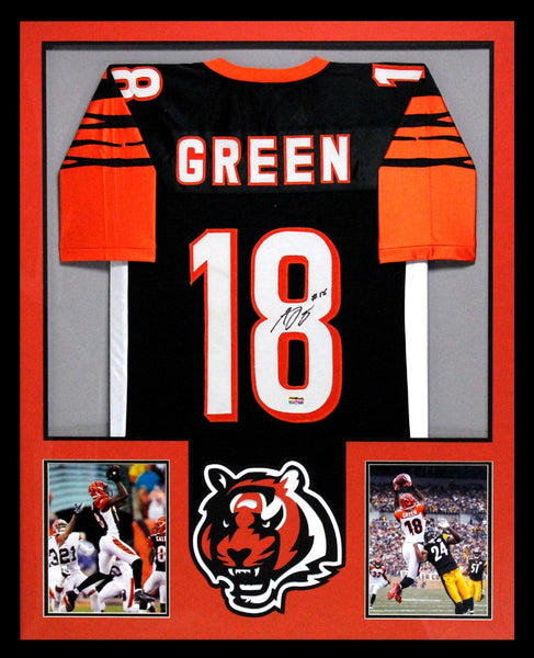 AJ Green Signed Cincinnati Bengals Framed Black Custom Jersey