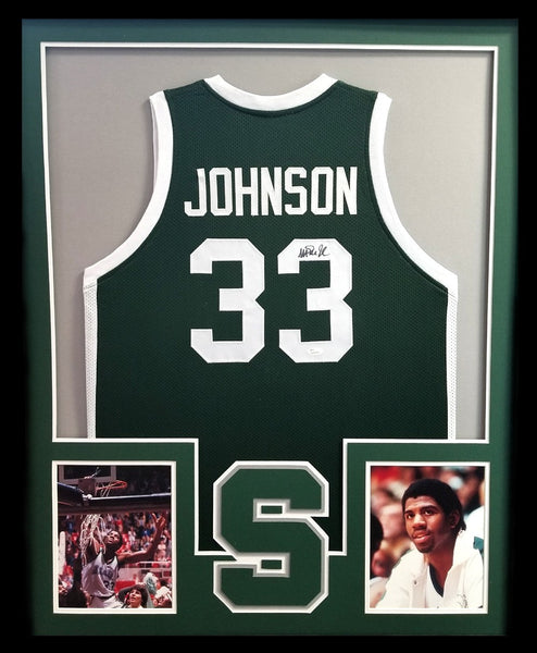 Magic Johnson Signed Michigan State Spartans Framed Green Custom Jersey