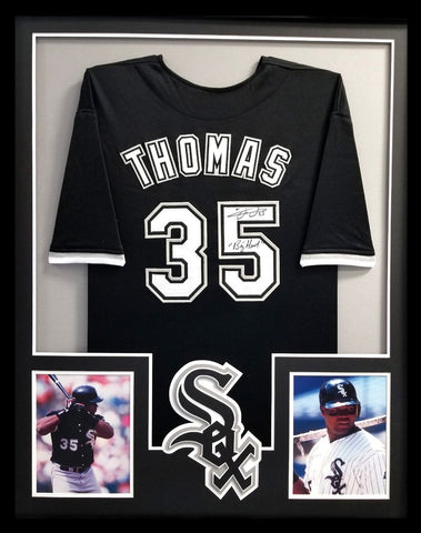 Frank Thomas Signed Chicago White Sox Framed Black Custom Jersey With "Big Hurt" Inscription