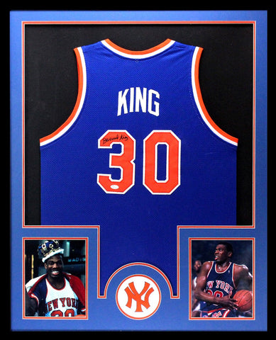 Bernard King Signed New York Knicks Framed Blue Custom Jersey