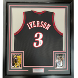 FRAMED Autographed/Signed ALLEN IVERSON 33x42 Philadelphia Black Jersey JSA COA