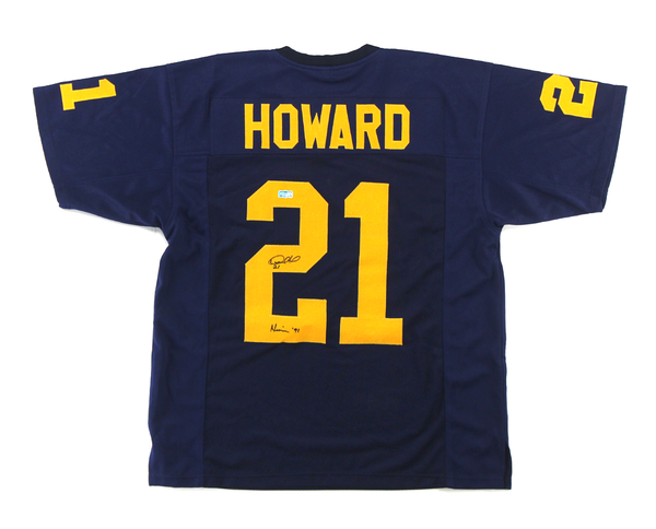 Desmond Howard Signed Michigan Wolverines Navy Blue Custom Jersey with "Heisman 91" Inscription