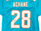 MIAMI DOLPHINS DE'VON ACHANE AUTOGRAPHED TEAL JERSEY BECKETT BAS WITNESS 221539