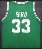 BOSTON CELTICS LARRY BIRD AUTOGRAPHED FRAMED GREEN JERSEY BECKETT BAS 209452