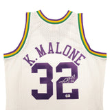 JAZZ KARL MALONE AUTOGRAPHED WHITE & PURPLE M&N JERSEY L BECKETT 211876