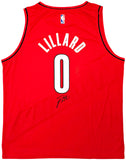 TRAILBLAZERS DAMIAN LILLARD AUTOGRAPHED RED FANATICS JERSEY XL BECKETT 214825