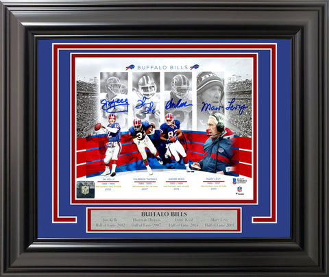 BILLS HOFERS AUTOGRAPHED FRAMED 8X10 PHOTO 4 SIGS JIM KELLY BECKETT