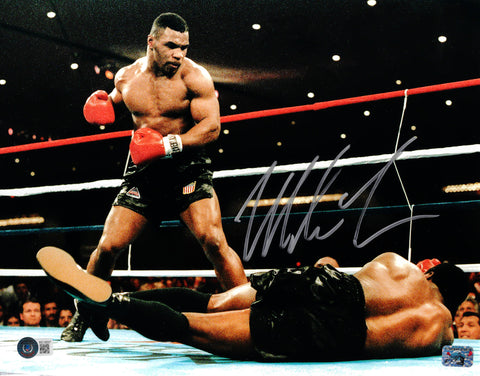 MIKE TYSON AUTOGRAPHED 11X14 PHOTO STANDING OVER BECKETT BAS STOCK #206982