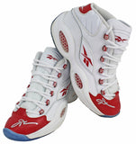 76ers Allen Iverson Signed White & Red Reebok Question Mid Shoes JSA Witness