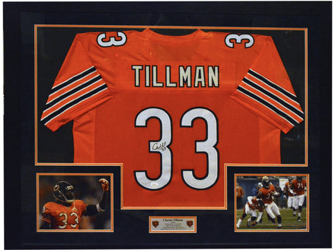 Framed Autographed/Signed Charles Tillman 24×36 Orange Jersey JSA COA