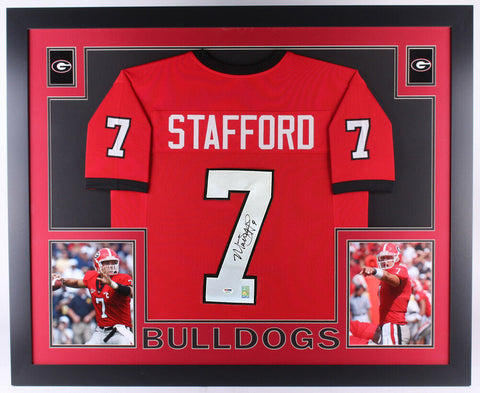 Matthew Stafford Signed Georgia Bulldogs 35x43 Custom Framed Jersey (JSA COA )