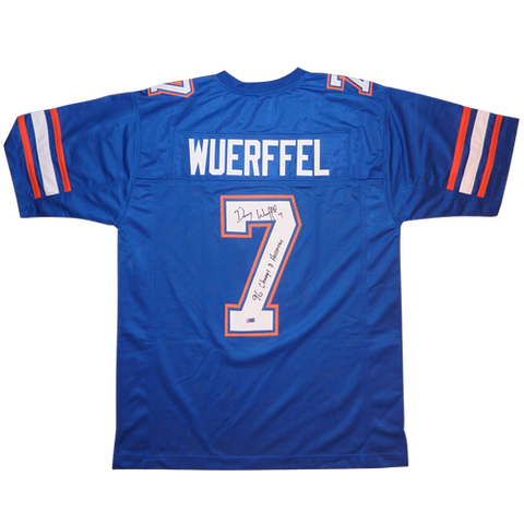 Danny Wuerffel Autographed Florida Gators Blue Jersey w/ 96 Heisman Champs