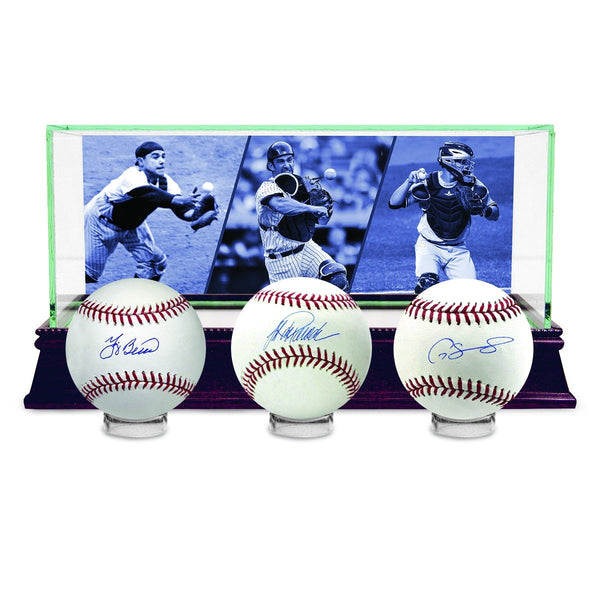 Yogi Berra, Gary Sanchez, Jorge Posada New York Yankees Signed Baseball Set with Custom Glass Display Case