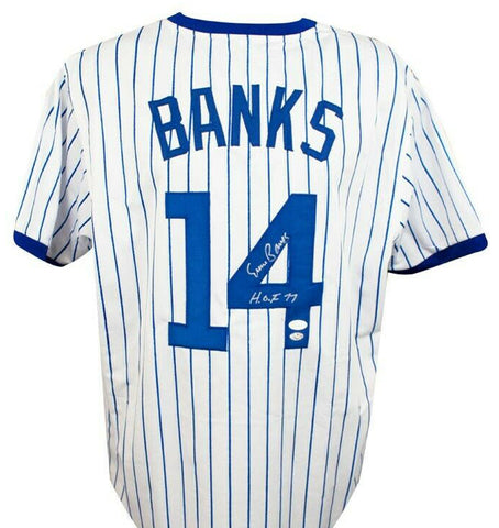 Ernie Banks Autographed Chicago Cubs Custom White Baseball Jersey HOF 77