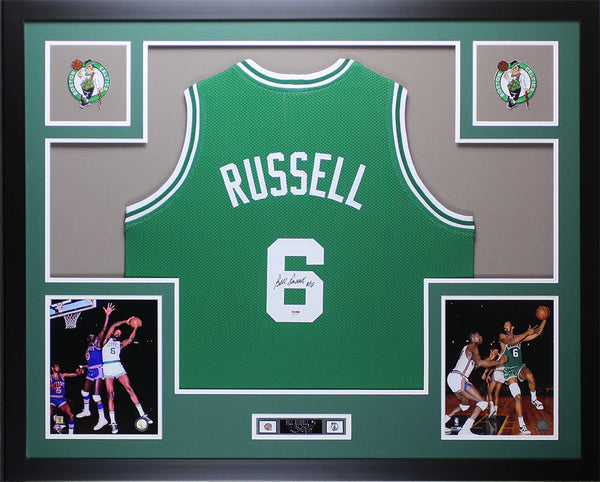 Bill Russell Autographed and Framed Green Celtics Jersey