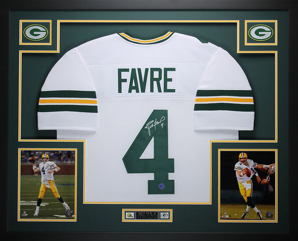 Brett Favre Autographed and Framed White Packers Jersey