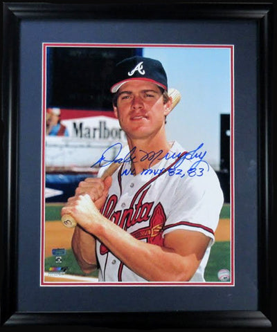 Dale Murphy Signed Atlanta Braves Framed 16x20 Photo With "NL MVP 82, 83" Inscription - Close Up