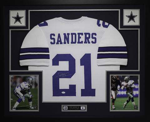 Deion Sanders Autographed and Framed White Cowboys Jersey