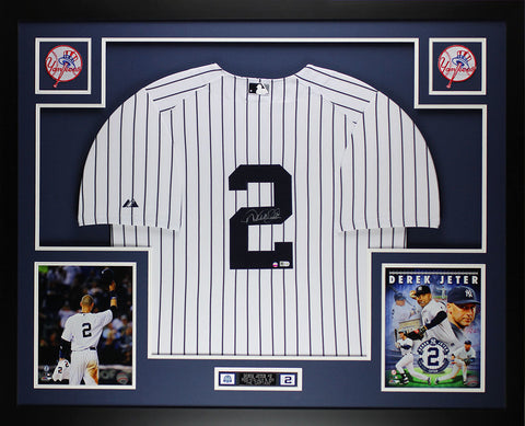 Derek Jeter Autographed and Framed White Yankees Jersey