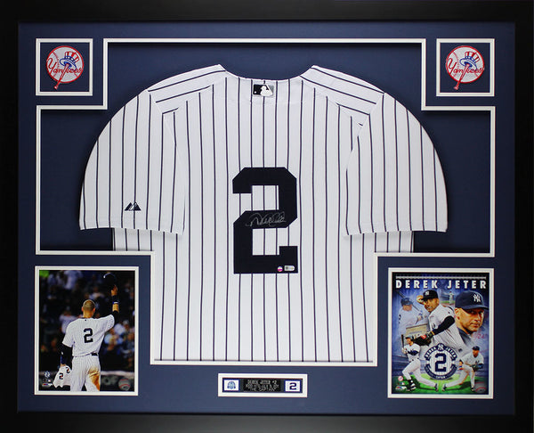 Derek Jeter Autographed and Framed White Yankees Jersey