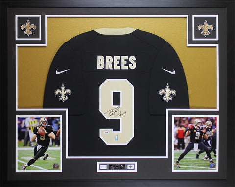 Drew Brees Autographed Framed Black Saints Jersey