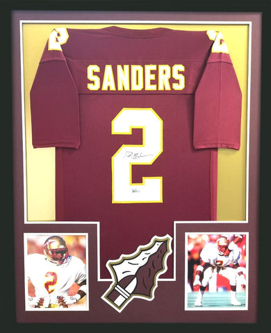 Deion Sanders Signed Florida State Seminoles Framed Maroon Custom Jersey