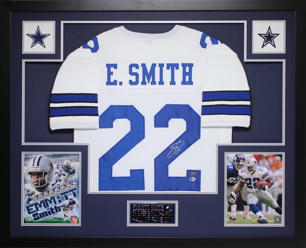 Emmitt Smith Autographed Framed White Cowboys Jersey