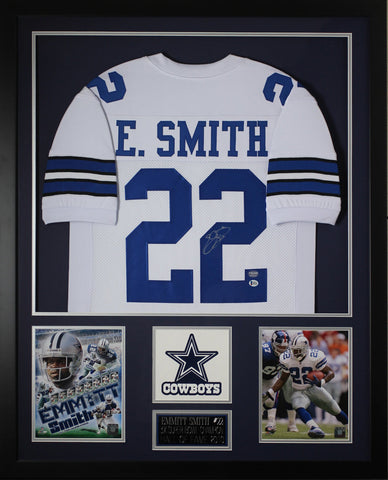 Emmitt Smith Autographed Framed White Cowboys Jersey