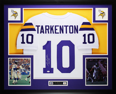 Fran Tarkenton Autographed HOF 86 and Framed White Vikings Jersey