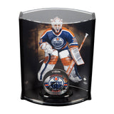 Grant Fuhr Autographed Acrylic Hockey Puck & Limited Edition Goaltender Curve Display Case