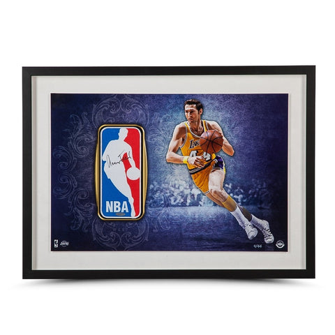 Jerry West Autographed Framed Logo Man Patch