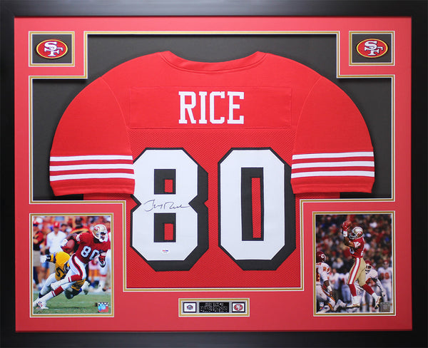 Jerry Rice Autographed and Framed Red 49ers Jersey