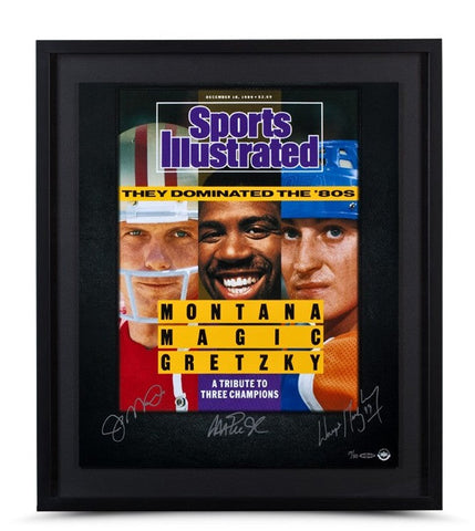 Joe Montana, Magic Johnson, & Wayne Gretzky Autographed 80's Dominance 20 x 24 Framed