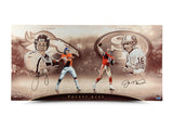 John Elway & Joe Montana Autographed "Pocket Aces" 30 x 15 Aluminum Print