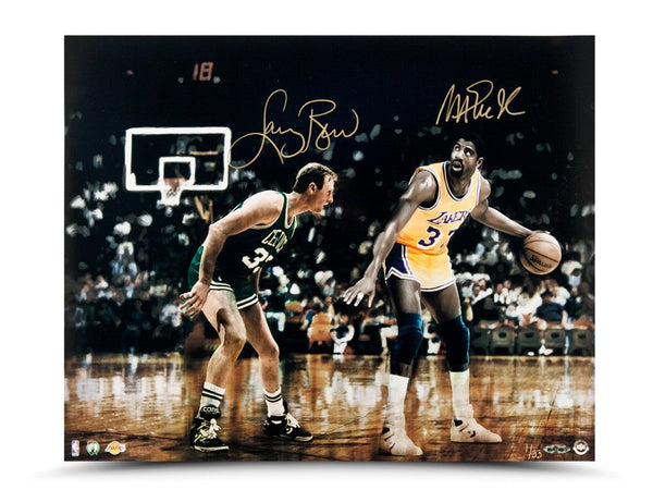 Magic Johnson & Larry Bird Autographed Match Up 16 x 20