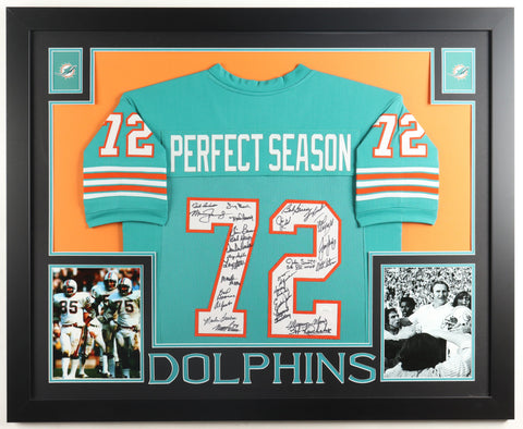 1972 Miami Dolphins Perfect Season Framed Jersey Signed w/ JSA Authentication