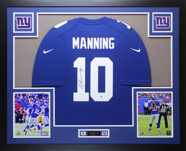 Eli Manning Autographed Framed Blue Nike Giants Jersey