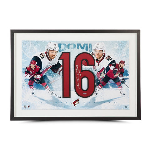 Max Domi Autographed Red Jersey Numbers "Introduction" 28 x 18