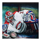 Patrick Roy Autographed "Save" Breaking Through 24 x 16