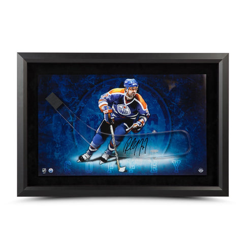 Paul Coffey Autographed Stick Blade with Edmonton Oilers Picture - Framed