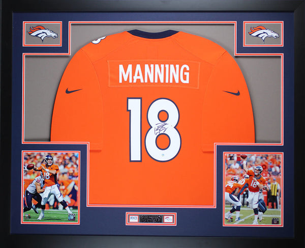 Peyton Manning Autographed Framed Orange Broncos Jersey