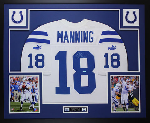 Peyton Manning Autographed Framed White Puma Colts Jersey