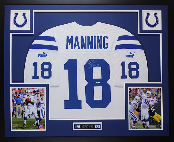 Peyton Manning Autographed Framed White Puma Colts Jersey