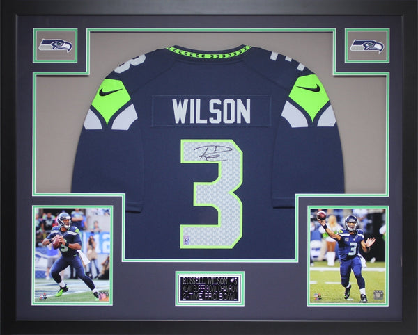 Russell Wilson Autographed Framed Blue Seahawks Jersey