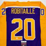 Autographed/Signed Luc Robitaille HOF 09 Los Angeles LA Purple Jersey JSA COA