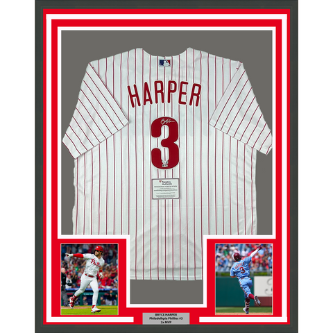 Framed Autographed/Signed Bryce Harper 33x42 Phillies Jersey Fanatics & MLB COA